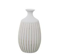 Jarron Botella con surcos de Ceramica en Blanco Mate y Dorado 21x21x39 cm