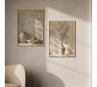 Jarrón con rama de olivo, bodegón, lienzo impreso, póster, color beige neutro, arte botánico rústico, decoración del hogar (60x80cm-2pcs)