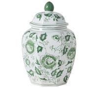 Jarrón con Tapa florero Accesorio Decorativo de Porcelana salón Blanco y Verde Ferrol