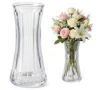 Jarron Cristal Transparente para Flores de Mesa con Textura Acanalada 20cm Florero de Vidrio con Base Acampanada Ultraestable Jarrón Decorativo Salon y Comedor Arreglos Florales Centros de Mesa Boda