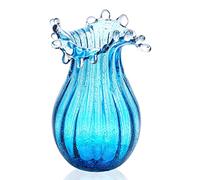 Jarrón de burbujas de vidrio soplado de 8.3 pulgadas, colección de florero de arte moderno para decoración del hogar, sala de estar, oficina, centro de mesa, mesa y boda, azul