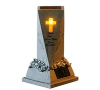 Jarrón de cementerio con lámpara solar | Jarrón de flores LED solar - Decoración de tumba iluminada conmemorativa, jarrón exterior impermeable para el del patio de jardín del cementerio
