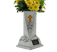 Jarrón de cementerio - Lámparas de resina solar - Decoración conmemorativa | Jarrón de tumba resistente a la intemperie con luz para patio de jardín | Accesorio de piedra para decoración de cementerio