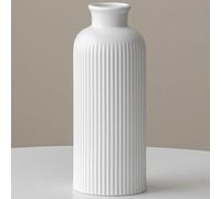 Jarrón de cerámica blanco, jarrón de flores para decoración de hierba de las Pampas, 25,4 cm de altura, 10 cm de ancho, esmaltado mate, moderno para salón, mesa de comedor, oficina (blanco esmaltado