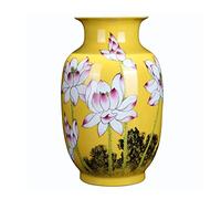 Jarrón de cerámica China, Nuevo jarrón de Porcelana China, Hecho a Mano, con Flores de Loto pintadas, de 31 cm, para decoración de Dormitorio, Sala de Estar, Comedor, Mesa, Adorno, un Solo c