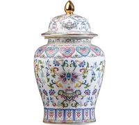 Jarrón de cerámica con Borde Dorado para decoración del hogar, jarrón de cerámica esmaltada con Tapa, jarrón de Porcelana Tipo Templo Decorativo