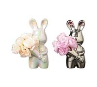 Jarrón de cerámica con diseño de conejo de Pascua para decoración del hogar y la oficina, adornos artificiales de conejo, decoración de Pascua, decoración moderna para sala de estar y estantes, regalo