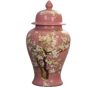Jarrón de cerámica con forma de flor pintada, estilo Ginger Jars, con tapa, para decoración. Jarrón decorativo tradicional estilo Temple Jar para oficina, mesa, sala de estar, centros de mesa (Gr