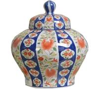 Jarrón de cerámica con tapa, jarrón de jengibre, jarrón de templo con flores tradicionales de China, jarrón de cerámica de color rojo y azul, jarrón de regalo para la pieza central de la decoración de