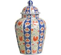 Jarrón de cerámica con tapa, jarrón de jengibre, jarrón de templo con flores tradicionales de China, jarrón de cerámica de color rojo y azul, jarrón de regalo para la pieza central de la decoración de