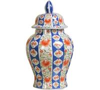 Jarrón de cerámica con tapa, jarrón de jengibre, jarrón de templo con flores tradicionales de China, jarrón de cerámica de color rojo y azul, jarrón de regalo para la pieza central de la decoración de