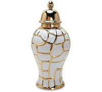 Jarrón de cerámica con Tapa para decoración del hogar, Altar de Templo, Boda rústica u Oficina (18 * 51cm) (Blanco y Dorado 18 * 41cm)