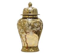 Jarrón de cerámica de 17 * 37 cm Color Oro Estilo boticario para decoración del hogar, jarrón de cerámica Estilo Chinoiserie con Tapa, Maceta, jarrón de Templo (Oro 24 * 50 cm)