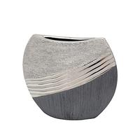 Jarrón de cerámica de diseño Moderno en Color Gris Plateado. Dimensiones: 19 x 6 x 14 cm.