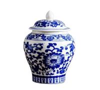 Jarrón de cerámica Ginger Jar azul y blanco, jarrón de porcelana con tapa, jarrón de cerámica esmaltada pintada decorativamente de estilo chinoiserie, tarro de jengibre decorativo, tarros de alma