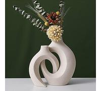 Jarrón de cerámica hueco, jarrones de cerámica para decoración del hogar, juego de 2, jarrón blanco decorativo bohemio moderno, estantería, decoración de mesa