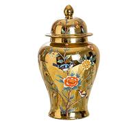 Jarrón de cerámica Moderno y Lujoso con Tapa para Jengibre, de Porcelana Dorada, Ideal para exhibir en el hogar, como Centro de Mesa o Adorno, con Flores secas de cerámica (Grande).