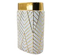 Jarrón de cerámica Ovalado Moderno Blanco y Dorado, tamaño: 5 x 15 x 28 cm Aprox