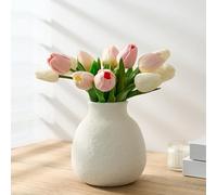 Jarrón de Cerámica Rústica con Flor 14 Cm Lindo Estilo Boho para Decoración del Hogar Moderna, Jarrón Terracota de Granja para Sala de Estar, Oficina, Mesa, Estante, Decoración de Chimenea