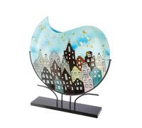 Jarrón de Cristal con Luces de Ciudad, Gris, Azul Claro, Negro, Cristal, Altura 51 cm, Pintado a Mano, jarrón de Mesa