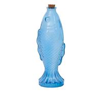 Jarrón de Cristal en Forma de Pez Azul, Relieve Acentuado, Jarra para Bebidas, Jarra para Servir la Mesa, jarrón para Flores, jarrón Decorativo con Tapón de Corcho 540 ml