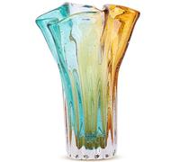Jarrón de cristal soplado a mano con pétalos, boca ancha, colorido y moderno, para decoración del hogar, sala de estar, bodas y centro de mesa