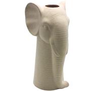 Jarrón de elefante, jarrón decorativo, jarrón de flores, jarrón de cerámica, jarrón de mesa, jarrón de elefante, jarrón de aspecto de arena, con cabeza de acabado de cerámica en color blanco, 12 x 13