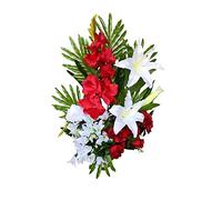Jarrón de Flores Artificiales Cementerio, Santos, Aniversarios de pie Rojo y Blanco para ponerlo Directamente en el Hueco 74 cm Alto x 53 cm Ancho x 20 cm Profundo