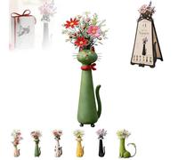 Jarrón de Flores de Gato Peculiar Hecho a Mano, jarrón de Gato de decoración de Escritorio Boho, for los Amantes de los Gatos Regalo Ideal for los Amantes de los Gatos(Dark Green)