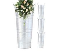 Jarrón de flores de metal, galvanizado, alto, rústico, decorativo, cubo francés con asas, para mesa de cocina, hogar, entrada, dormitorio, sala de estar,