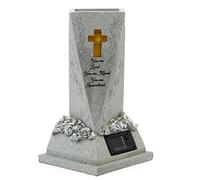 Jarrón de flores para cementerio - Jarrón conmemorativo con luz solar, resistente a la intemperie, para jardín, patio, césped, monumento, decoración multiusos para urnas, tumbas familiares, exteriores