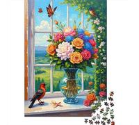 Jarrón de Flores Puzzle de 1000 Piezas Papel para Adultos Vista al Campo Decoración Hogar Relajante Interacción Familiar Regalo 38x26cm/1000pcs