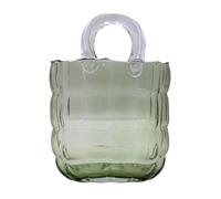 Jarrón de Flores XL, jarrón Decorativo, jarrón de Plantas, jarrón de Mesa, jarrón de Cristal, florero de Cristal en Color Verde Oscuro con asa, tamaño: 19 x 10 x 26 cm.