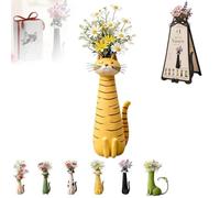 Jarrón de Gato de Resina Peculiar Hecho a Mano, macetero de Gatito Divertido macetero de Gatito caprichoso for Flores pequeñas, for los Amantes de los Gatos(Yellow)