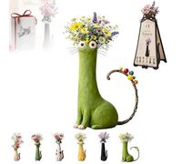 Jarrón de Gato Peculiar Hecho a Mano for Flores, decoración Decorativa de Estante de Escritorio de hogar Boho, decoración Decorativa del hogar del jarrón de Gato(Green)