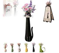 Jarrón de Gato Peculiar Hecho a Mano, plantador de Gato de decoración caprichosa, Lindo plantador de Gatito for Flores pequeñas, Escritorio Boho y decoración de Estante(Black)