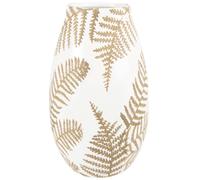 Jarrón de gres blanco con estampado de hojas doradas 24 cm