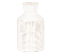 Jarrón de gres en blanco con estampado de cuadros en beige 13 cm