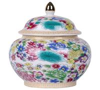 Jarrón de jengibre esmaltado clásico - Diseños inspirados en las dinastías Yuan y Ming hechos a mano, motivos florales de colores vibrantes en jarrón de cerámica, jarrón decorativo y funcional con