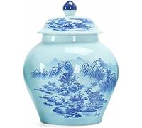 Jarrón de Jengibre para decoración del hogar, jarrón de cerámica de Estilo Chino con Tapa, jarrón de Almacenamiento de Porcelana para templos (A) (D)