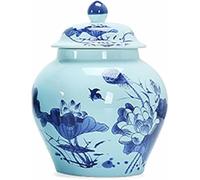 Jarrón de Jengibre para decoración del hogar, jarrón de cerámica de Estilo Chino con Tapa, jarrón de Almacenamiento de Porcelana para templos (A) (B)