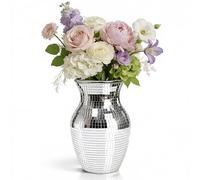 Jarrón de Mosaico Espejo Estilo Bola de Discoteca, Vidrio 20 cm para Centro de Mesa y decoración del hogar, Plateado