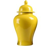 Jarrón de porcelana moderno, tarro de jengibre de cerámica china con tapa, tarro decorativo grande, tarro de templo oriental amarillo para el hogar, sala de estar, comedor, mesa, decoración central (O