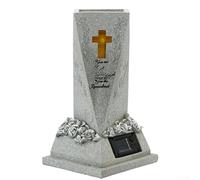 Jarrón de resina con cruz para tumba con alivio de ángel, contenedor de flores de cementerio gris para tumba y decoración de jardín, urna resistente a la intemperie (A)