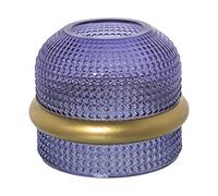 Jarron de sobremesa de Cristal Azul y aro en Dorado 17x15cm, Boca 7,5cm