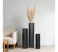 Jarrón de suelo grande, jarrón de metal negro, 70/55/40 cm, juego de jarrones de suelo altos, elegantes jarrones decorativos de 3 modernos con textura de panal de abeja, jarrón grande mate para salón