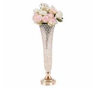 Jarrón de trompeta de cristal para centro de mesa, soporte floral de metal de 51 cm de alto para bodas, aniversarios, celebraciones de cumpleaños, decoración de mesa o suelo