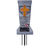 Jarrón de tumbas del cementerio solar con cruz y lamento iluminado, jarrón de flores de resina resistente a la clima con picos para flores frescas o artificiales, accesorio conmemorativo de deco