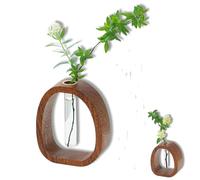 Jarrón de vidrio de madera maciza, marco de madera hidropónico con tubo de ensayo transparente, soporte de propagación de plantas de mesa para decoración del hogar y la oficina (pequeño)