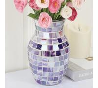 Jarrón de Vidrio Mosaico Morado para Flores - Jarrón Decorativo Moderno Hecho a Mano - Florero para Hogar, Centro de Mesa, Bodas, Salón y Estantería